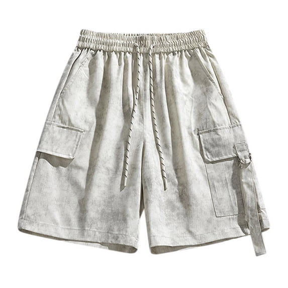 FRSASU Cargo Shorts for Men Elastic Waistband Drawstring Summer Pocket Design Casual Big & Tall Relaxed Fit Work Shorts Beige