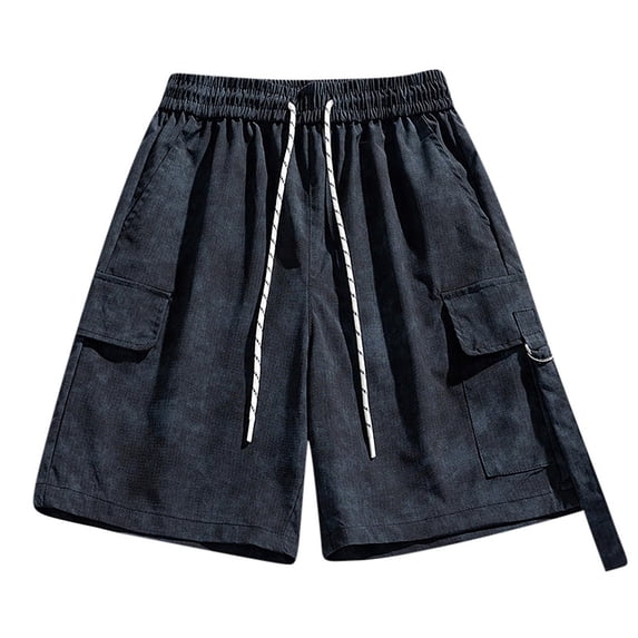 FRSASU Cargo Shorts for Men Elastic Waistband Drawstring Summer Pocket Design Casual Big & Tall Relaxed Fit Work Shorts Black