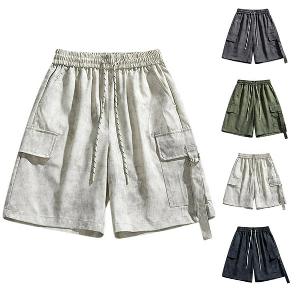 FRSASU Cargo Shorts for Men Elastic Waistband Drawstring Summer Pocket Design Casual Big & Tall Relaxed Fit Work Shorts Gray