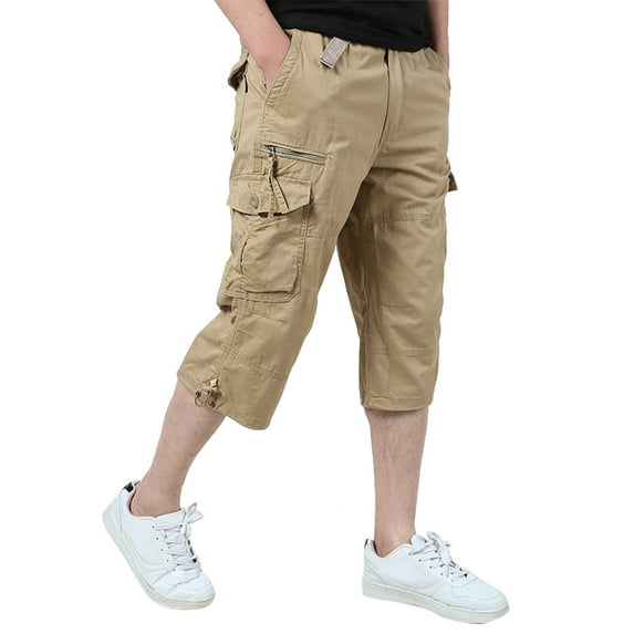 FRSASU Cargo Shorts for Men Summer Pure Cotton Wear-Resistant Work Hiking Shorts Knee Length Big and Tall Shorts with Pockets Khaki