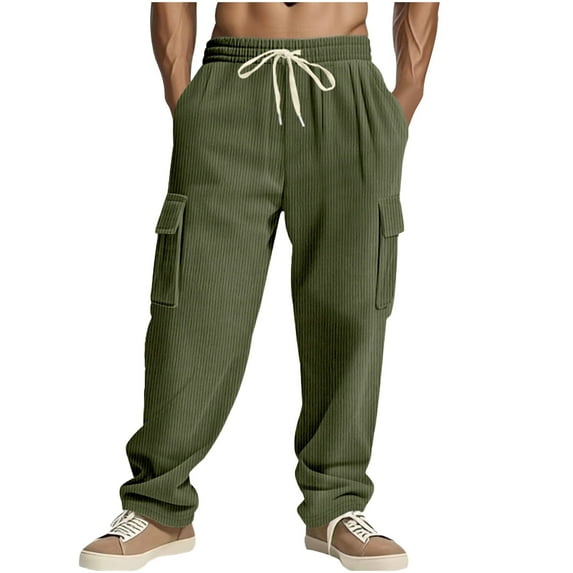 FRSASU Cargo Sweatpants for Men with Pockets Elastic Waist Drawstring Sweat Pants Solid Athletic Joggers Trouser Army Green