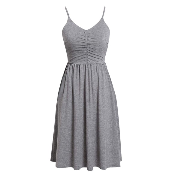 FRSASU Casual Dresses for Women Sleeveless Cotton Summer Beach Dress A-Line Spaghetti Strap Sundresses Gray