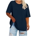 thumbnail image 1 of FRSASU Women's Oversized Plus Size T-shirts Loose Fit Crew Neck Casual Solid Color Summer Basic Tees Navy, 1 of 5