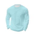 thumbnail image 1 of FRSASU Casual Shirts for Men Long Sleeve Loose Breathable Knit Waffle Crewneck Pullover Shirt Solid Spring Trendy Tops Light Blue-A, 1 of 5