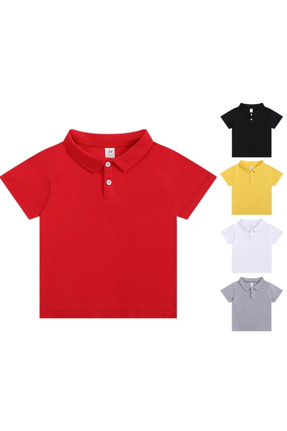 Childrens Classic Polo Shirt Short Sleeve Solid Basic Button Up Uniform Polo Shirts Yellow