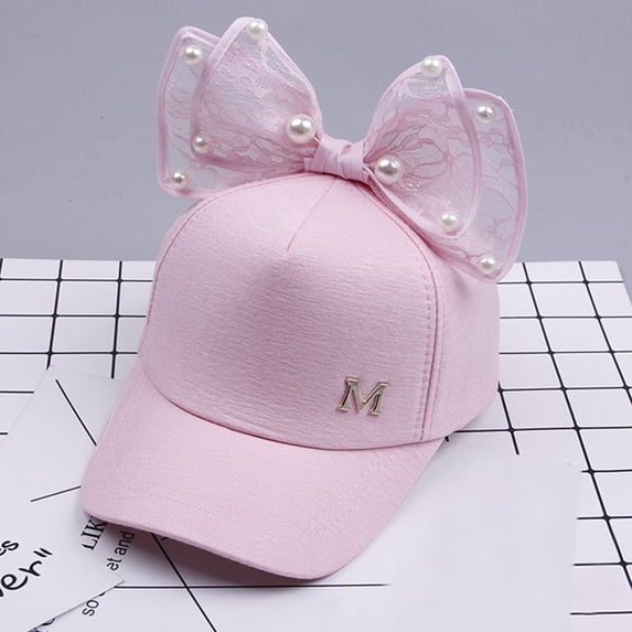FRSASU Kids Children Pearl Bowknot Bongrace Hat Peak Streak M Baseball Cap Sunhat