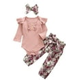 thumbnail image 1 of FRSASU Newborn Infant Baby Girls Stripe Romper+Floral Pants +Headbands Outfits Set, 1 of 9