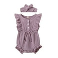 thumbnail image 1 of FRSASU Toddler Girl Baby Solid Color Jumpsuit Ruffled Bodysuit + Infant Headband, 1 of 9