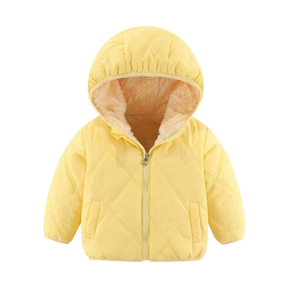 FRSASU Toddler Kids Autumn Winter Cotton Padded Jacket with Velvet Lining Hooded Zipper Jacket Coat Yellow 5-6 Years