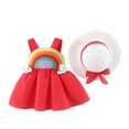 thumbnail image 1 of FRSASU Toddler Kids Girl Summer Pure Color Rainbow Cloud Suspender Skirt with Hat, 1 of 9