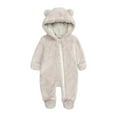 thumbnail image 1 of FRSASU Toddler Kids Plush Bear Ears Winter Thick Warm Jumpsuit Romper Gray 69(69), 1 of 9