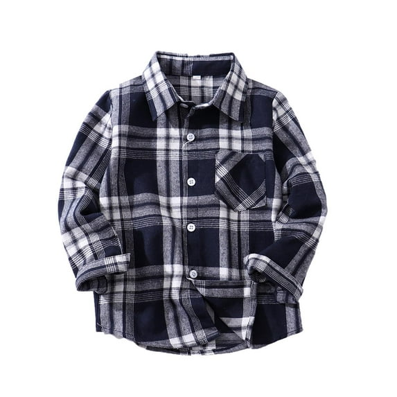 FRSASU Toddler Shirt Jacket Plaid Long Sleeve Lapel Button Jacket Kids Boys Girls Shirts Coats Fall Tops Navy 2-3 Years