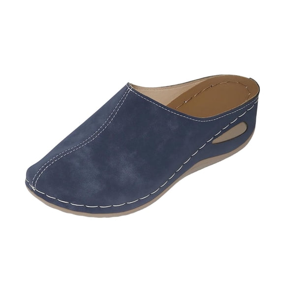 FRSASU Clogs for Women Mules Shoes Leather Slip On Clog Closed Toe Comfortable Mules Shoes Blue