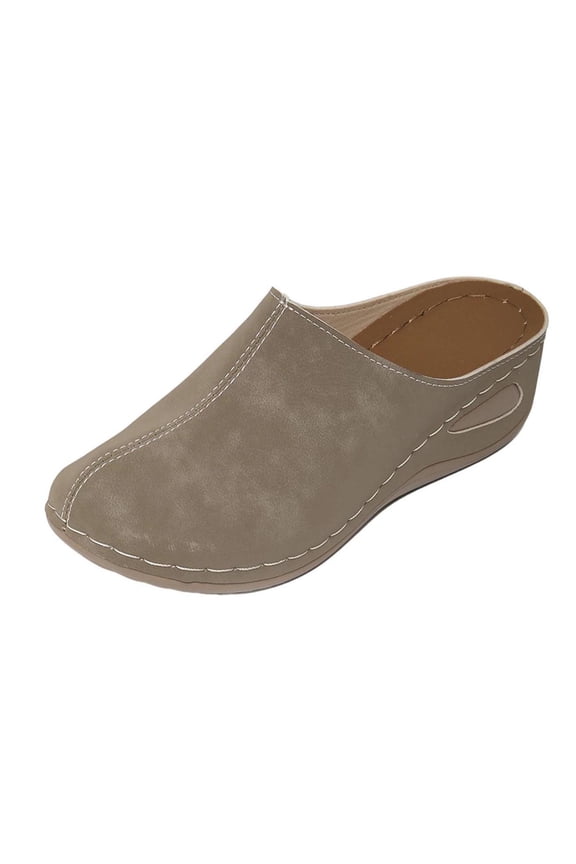 Clogs for Women Mules Shoes Leather Slip On Clog Closed Toe Comfortable Mules Shoes Khaki