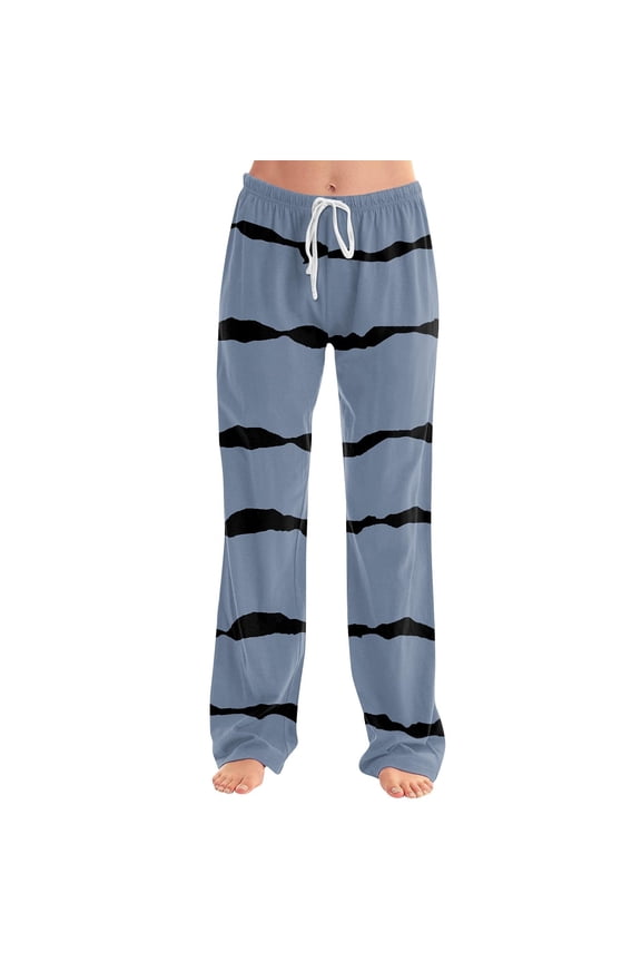 Comfy Pajama Pants for Women Non Positioning Printed Casual Drawstring Pocket Lounge Pants Stretch Wide Leg Bottoms Navy XL(XL)
