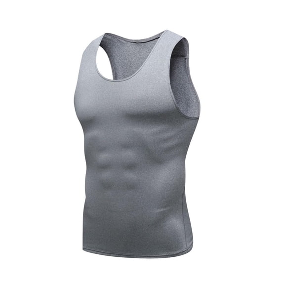 FRSASU Compression Shirt Men Fitness Performance Muscle Sleeveless Bodybuilding Gym Workout Stringer Tank Tops Gray