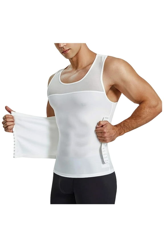 Compression Shirt Men Slimming Undershirt Body Shaper Vest, Compression Tank Top, Shapewear Tummy Control White