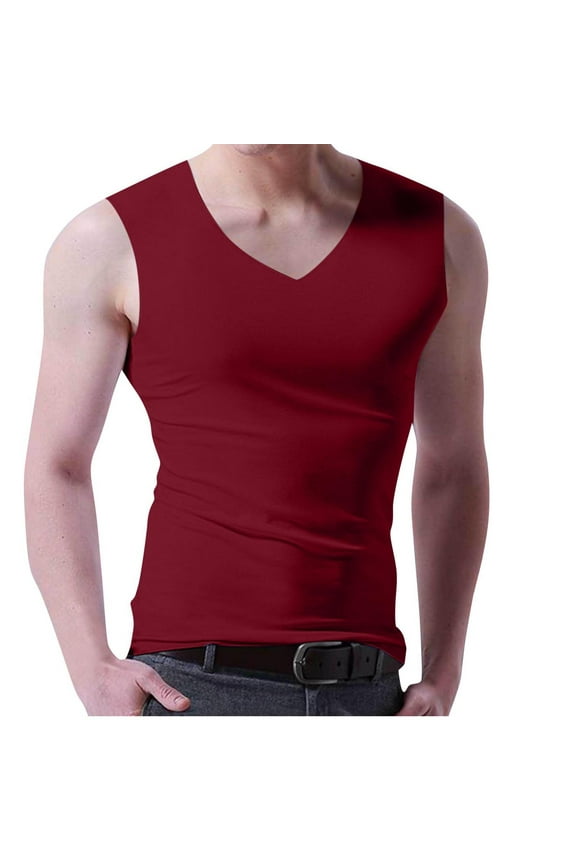 Compression Shirt Men - V Neck Ice Silk Slimming Undershirt for Mens Shapewear, Body Shaper Compression Tank Top Red