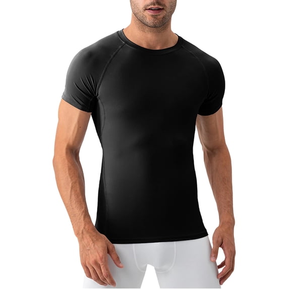 FRSASU Compression Shirt for Men Short Sleeve Athletic Compression Shirt Men, Cool Dry Workout Gym T Shirt, Undershirts Running Tops Black