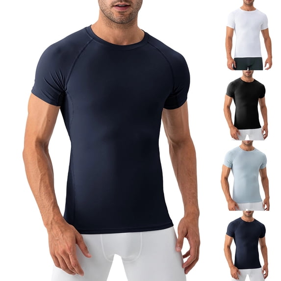FRSASU Compression Shirt for Men Short Sleeve Athletic Compression Shirt Men, Cool Dry Workout Gym T Shirt, Undershirts Running Tops White