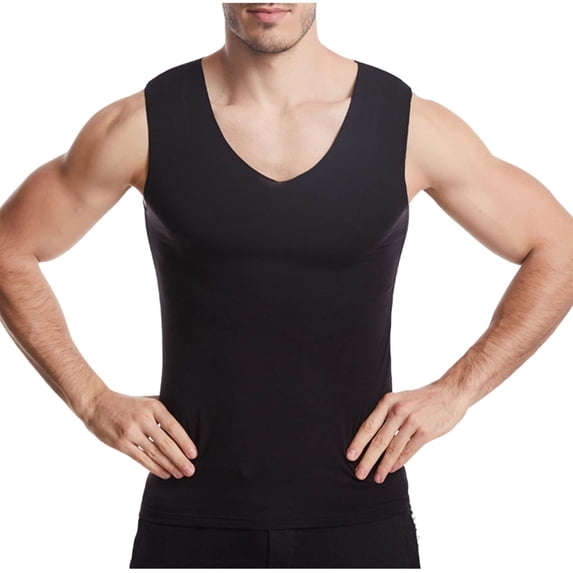 FRSASU Compression Shirts for Men - Sleeveless Slimming Undershirts Tummy Control and Body Shaper Modal Soft Tank Top Black