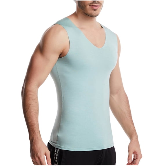 FRSASU Compression Shirts for Men - Sleeveless Slimming Undershirts Tummy Control and Body Shaper Modal Soft Tank Top Green