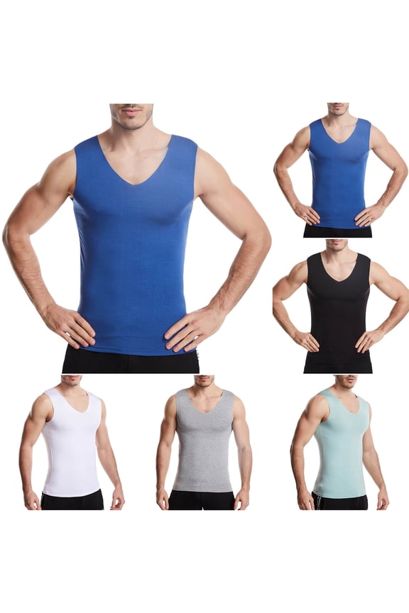 Compression Shirts for Men - Sleeveless Slimming Undershirts Tummy Control and Body Shaper Modal Soft Tank Top White