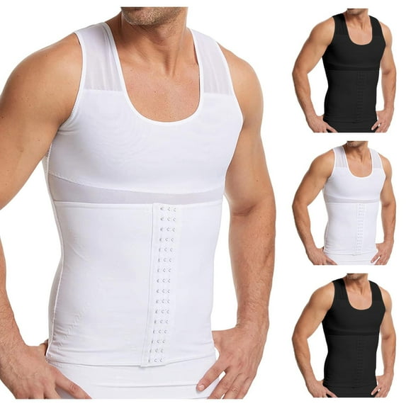 FRSASU Compression Shirts for Men - Sleeveless Slimming Undershirts Tummy Control and Body Shaper Tank Top White