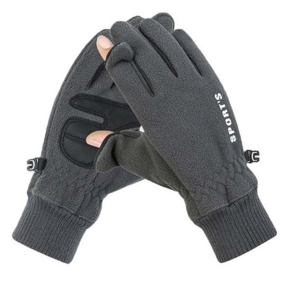 FRSASU Convertible Flip Top Fleece Winter Gloves Touch Screen Warm Sports Gloves Non-Slip Palm Adjustable Wrist Gloves Gray
