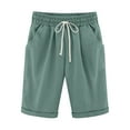 thumbnail image 1 of FRSASU Cotton Linen Bermuda Shorts for Women Knee Length Plus Size Dressy Casual Pull On Drawstring Shorts with Pockets Light Blue-C, 1 of 3
