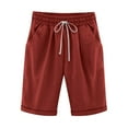 thumbnail image 1 of FRSASU Cotton Linen Bermuda Shorts for Women Knee Length Plus Size Dressy Casual Pull On Drawstring Shorts with Pockets Red, 1 of 6