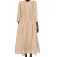 thumbnail image 1 of FRSASU Cotton Linen Dresses for Women Summer Casual Loose Long Sleeve Button Midi Dress A-Line Flowy Beach Dress with Pockets Khaki, 1 of 9