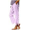 thumbnail image 1 of FRSASU Cotton Linen Pants Women Elastic High Waisted Beach Pants Polka Dot Printed Casual Loose Lightweight Wide Leg Trousers with Pockets Purple, 1 of 6