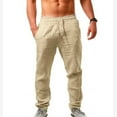 thumbnail image 1 of FRSASU Cotton Linen Pants for Men Casual Loose Fit Elastic Drawstring Waist Breathable Summer Beach Pants Khaki, 1 of 2