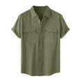 thumbnail image 1 of FRSASU Cotton Linen Shirt for Men Button Down Short Sleeve Lapel Breathable Blouses Summer Work Dress Tops with 2 Pockets Army Green, 1 of 8