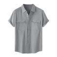 thumbnail image 1 of FRSASU Cotton Linen Shirt for Men Button Down Short Sleeve Lapel Breathable Blouses Summer Work Dress Tops with 2 Pockets Gray, 1 of 7