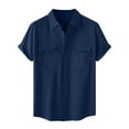 thumbnail image 1 of FRSASU Cotton Linen Shirt for Men Button Down Short Sleeve Lapel Breathable Blouses Summer Work Dress Tops with 2 Pockets Navy-A, 1 of 9