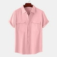 thumbnail image 1 of FRSASU Cotton Linen Shirt for Men Button Down Short Sleeve Lapel Breathable Blouses Summer Work Dress Tops with 2 Pockets Pink-B, 1 of 5