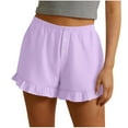 thumbnail image 1 of FRSASU Cotton Linen Shorts for Women Lace Trim Summer Comfort Elastic Waist Short High Rise Running Comforty Bottoms Purple, 1 of 9