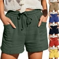thumbnail image 1 of FRSASU Cotton Linen Shorts for Women Plus Size Elastic Waist Drawstring Summer Beach Shorts with Pockets Yellow, 1 of 7