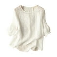 thumbnail image 1 of FRSASU Cotton Linen Tops for Women 3/4 Sleeve Summer Boho Peasant Tunics Gauze Blouses Casual Bohemian Shirts White, 1 of 7