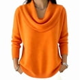 thumbnail image 1 of FRSASU Cowl Neck Sweaters for Women Fall Winter Lightweight Long Sleeve Sweater Casual Loose Basic Knit Pullover Tops Orange, 1 of 5