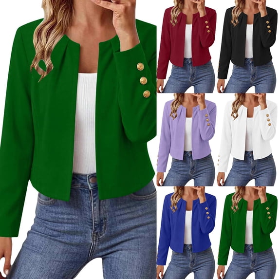 FRSASU Cropped Blazers for Women Dressy Short Suit Jackets Business Casual Open Front Long Sleeve Suit Jacket Cardigan White-B