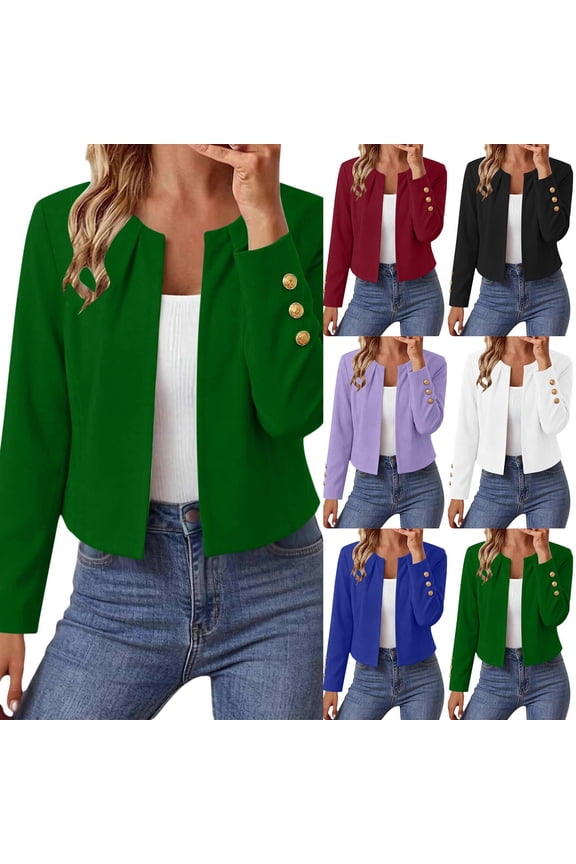 Cropped Blazers for Women Dressy Short Suit Jackets Business Casual Open Front Long Sleeve Suit Jacket Cardigan White-B