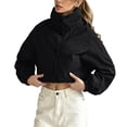 thumbnail image 1 of FRSASU Cropped Windbreaker Jacket for Women Stand Collar Button Up Short Coat with Side Pockets and Elastic Cuffs Black, 1 of 5