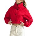 thumbnail image 1 of FRSASU Cropped Windbreaker Jacket for Women Stand Collar Button Up Short Coat with Side Pockets and Elastic Cuffs Red, 1 of 5