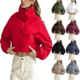 thumbnail image 1 of FRSASU Cropped Windbreaker Jacket for Women Stand Collar Button Up Short Coat with Side Pockets and Elastic Cuffs White, 1 of 5