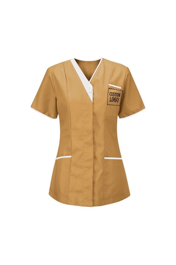 Customer Customization Scrub Tops for Women Personalized Logo Medical Scrubs Shirts Customized V-Neck Nursing Uniform with Pockets Coffee
