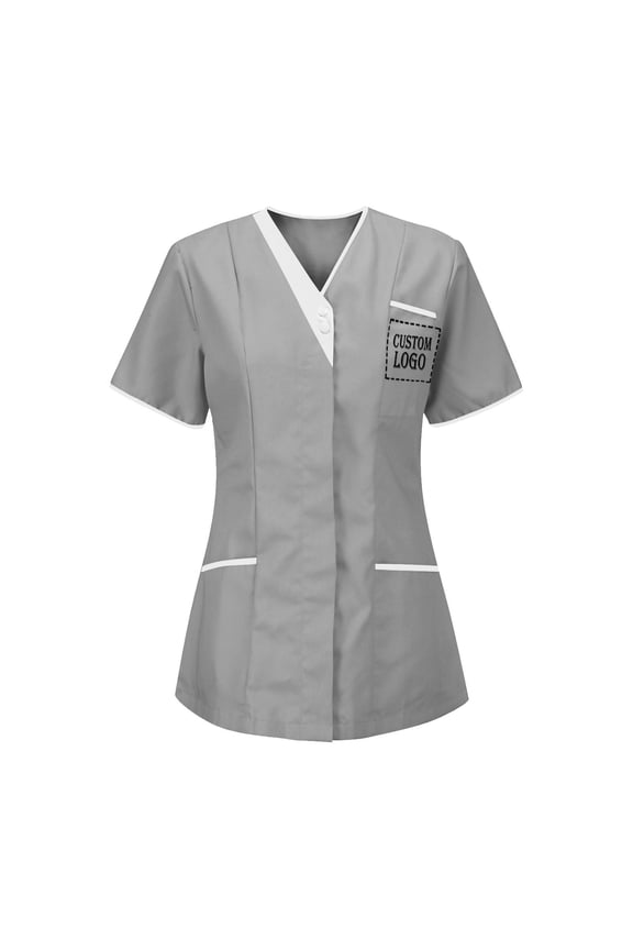Customer Customization Scrub Tops for Women Personalized Logo Medical Scrubs Shirts Customized V-Neck Nursing Uniform with Pockets Gray