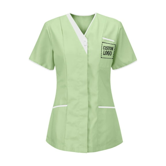FRSASU Customer Customization Scrub Tops for Women Personalized Logo Medical Scrubs Shirts Customized V-Neck Nursing Uniform with Pockets Green
